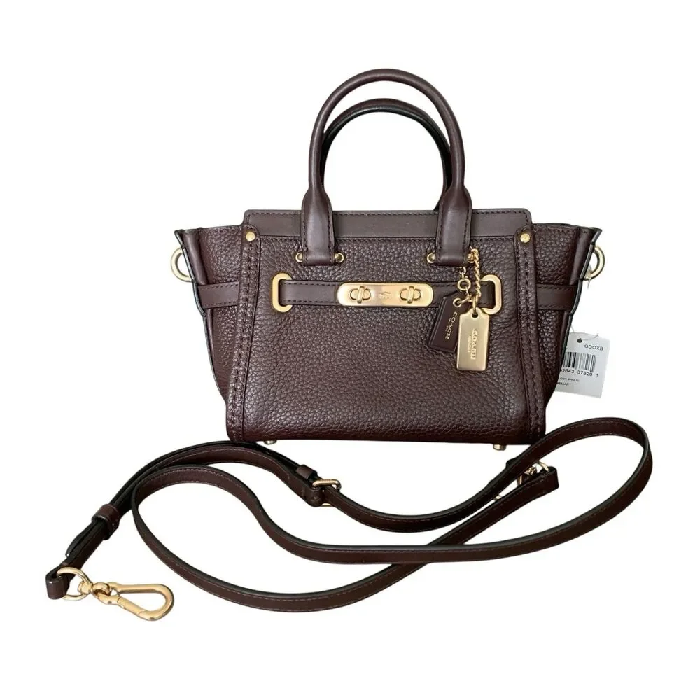 COACH Swagger Carryall 20 Nubuck Pebble Leather  Oxblood Color Gold Hardware NWT